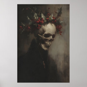 Festives Skelett mit Stechpalmenkranz, Gothic Poster
