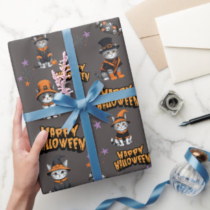 Festivgrau Hexenkatzen in Halloween-Verkleidung Geschenkpapier