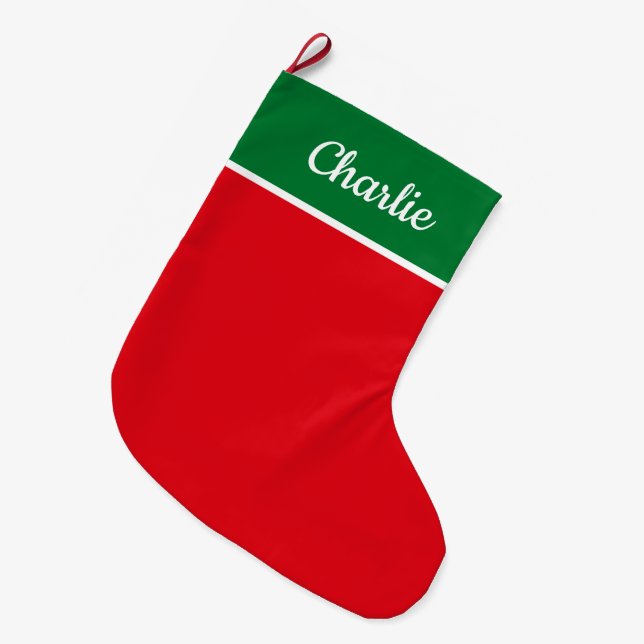 Festivrot und Grün Personalisiert Großer Weihnachtsstrumpf (Vorderansicht (hängend))
