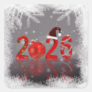 Festlich 2026 Rot Frohe Weihnachten Neues Jahr Quadratischer Aufkleber