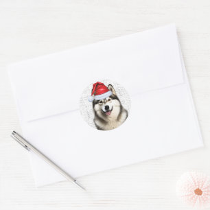 Festlich Alaskan Malamute Woof Word Art Weihnachte Runder Aufkleber