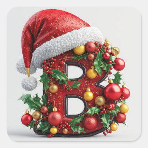 Festlich dekorierter Weihnachtsroter Buchstabe B Quadratischer Aufkleber