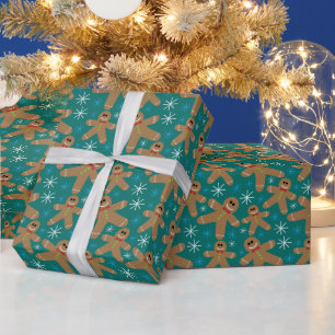 Festlich dunkler Aquamariner Lebkuchen Mann Weihna Geschenkpapier