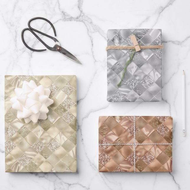 festlich elegantes goldfarbenes Kupfer Geschenkpapier Set (Vorderseite)