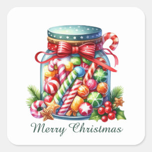 Festlich Frohe Weihnachts harte Süßigkeiten Quadratischer Aufkleber