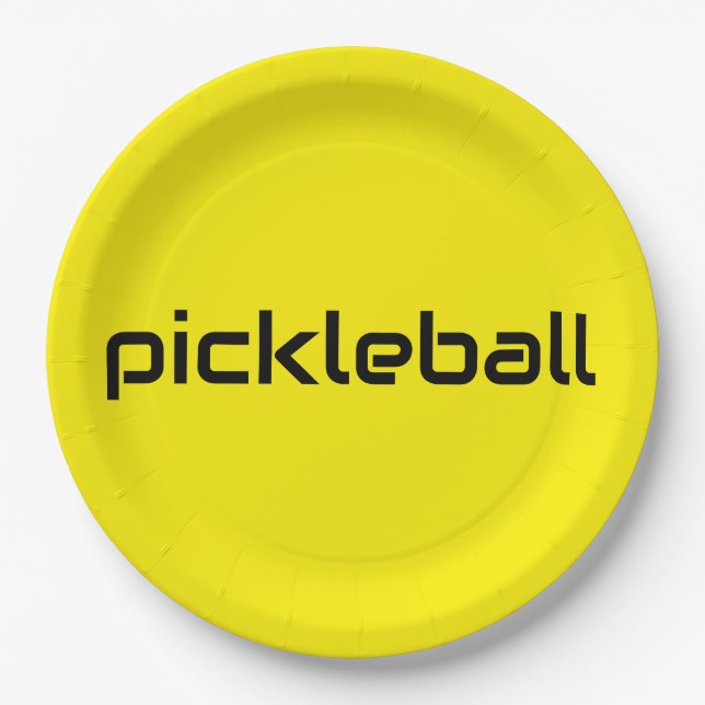 Festlich hellgelber, moderner schwarzer PICKLEBALL Pappteller (Vorderseite)