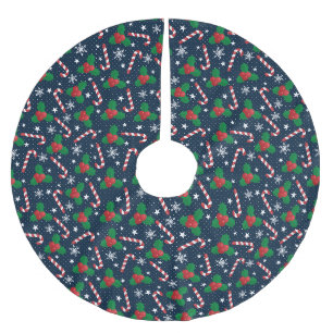 Festlich Holly Berry & Candy Cane Weihnachten Polyester Weihnachtsbaumdecke