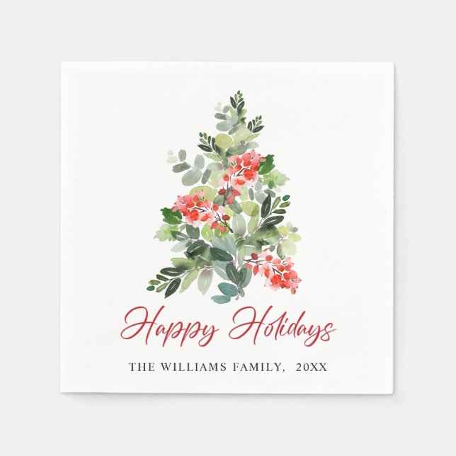 Festlich Holly Berry Weihnachtsbaum Serviette (Vorderseite)