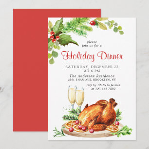 Festlich Holly Berry Weihnachtsfest Abendessen Einladung
