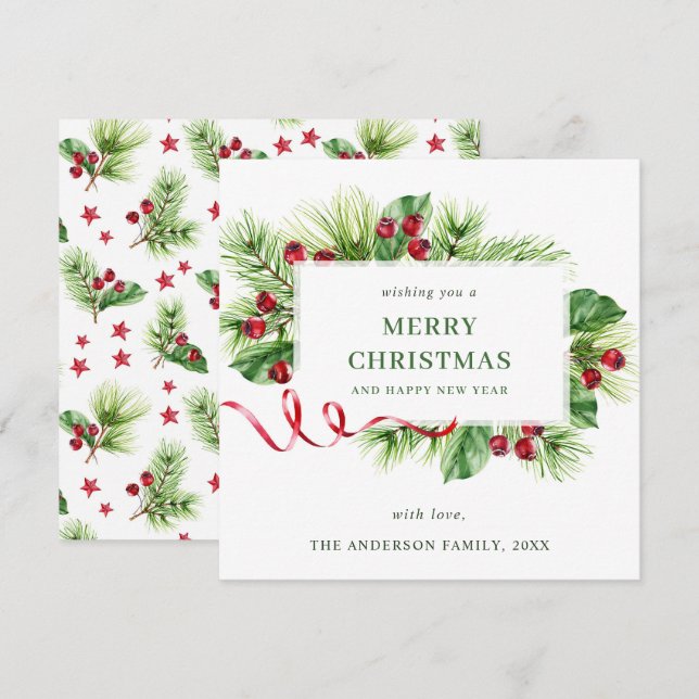 Festlich Holly Berry Weihnachtsgrüßen Feiertagskarte (Vorne/Hinten)