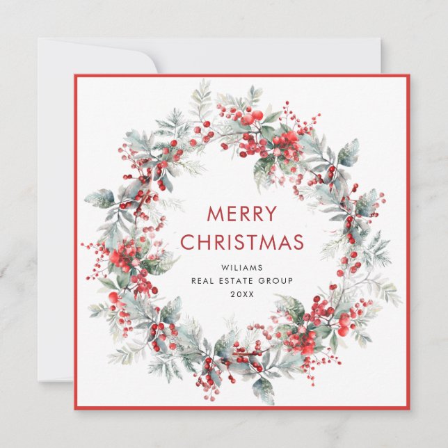 Festlich Holly Berry Weihnachtskranz Unternehmen Feiertagskarte (Vorderseite)