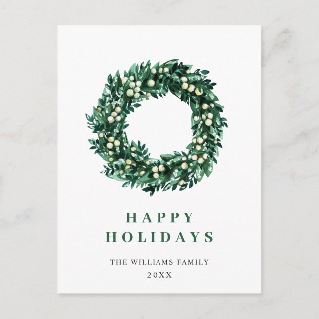 Festlich Holly Berry Wreath Weihnachtsfeiertag Postkarte (Vorderseite)