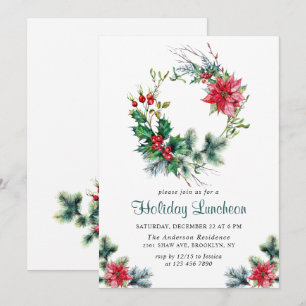 Festlich-Holly-Wreath-Weihnachtsfeiertag Einladung