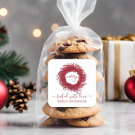 Festlich modern gebacken mit Liebe Red Berry Kranz Quadratischer Aufkleber