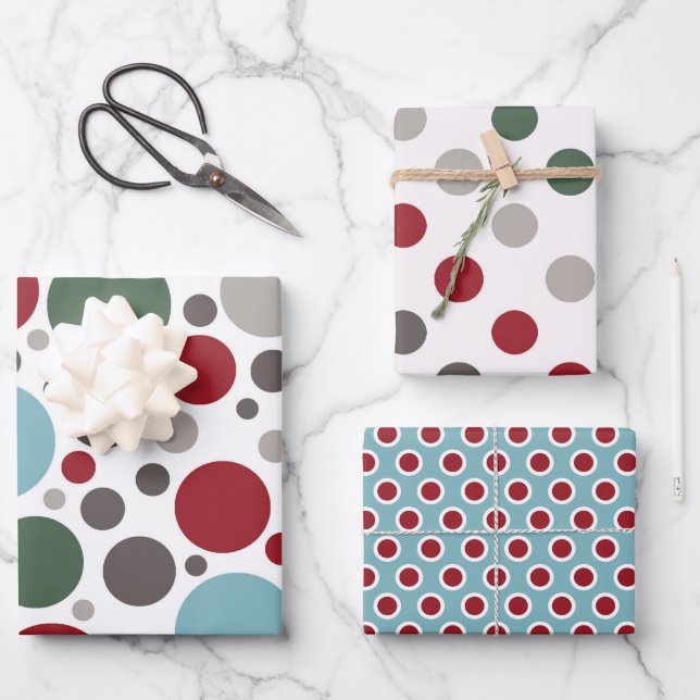 Festlich Polka Dot Selection Weihnachten Geschenkpapier Set (Vorderseite)
