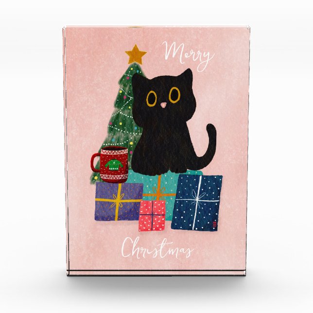 Festlich rosa Frohe Weihnachten Niedlicher Cat-Kaf Fotoblock (Vorderseite)