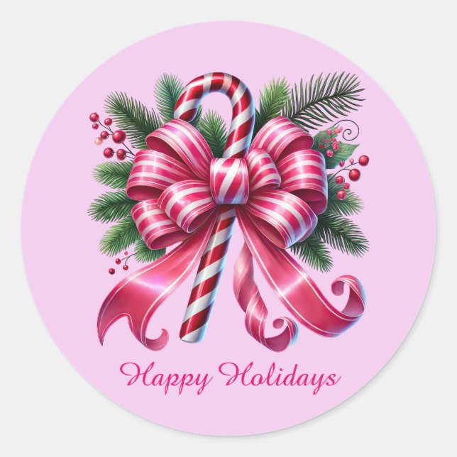Festlich rosa Weihnachten anpassbar Zuckerrohr Runder Aufkleber (Vorderseite)
