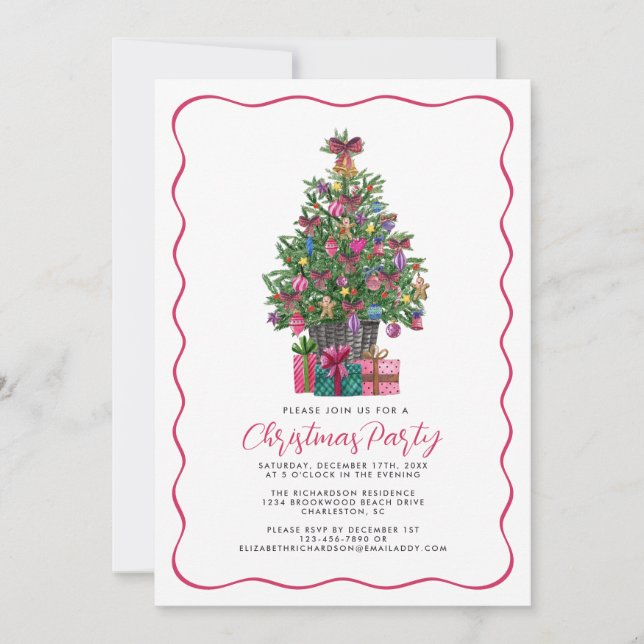 Festlich rosa Weiße Weihnachtsbaume Party Rosa Einladung (Vorderseite)