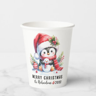 Festlich Rot Niedlicher Pinguin Frohe Weihnachten Pappbecher