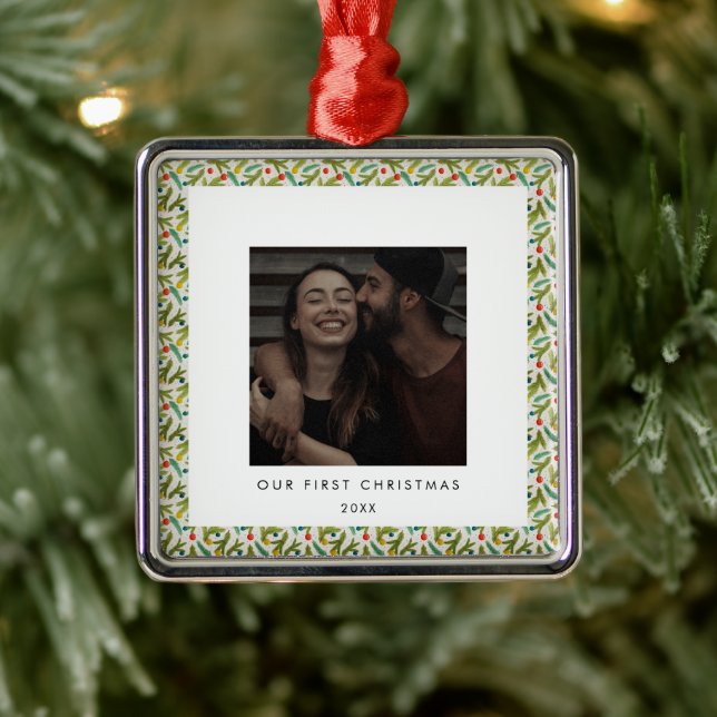 Festlich unser erstes Weihnachtsfest Foto Ornament Aus Metall (Baum)