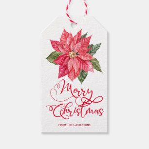 Festliche Aquarell-Weihnachtspoinsettia Geschenkanhänger
