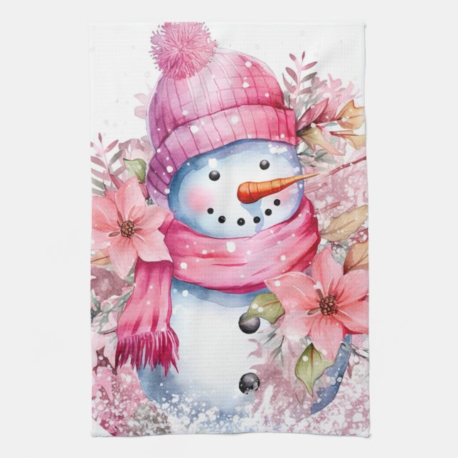 Festliche Aquarell Weihnachtsschneemann Geschirrtuch (Vertikal)