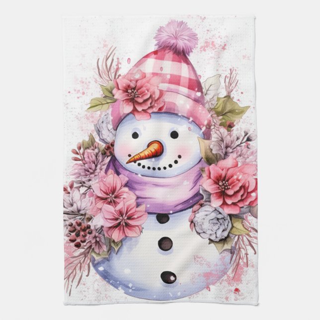 Festliche Aquarell Weihnachtsschneemann Geschirrtuch (Vertikal)