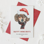 Festliche Aquarellbahn Dackel Santa Happy Urlaub Feiertagskarte<br><div class="desc">Gute Ferien! Senden Sie Ihre Urlaubswünsche mit dieser individuell gestaltbaren Urlaubskarte an Familie und Freunde. Es verfügt über einen Aquarell-Beagle mit einer Weihnachtsmannmütze. Personalisieren Sie diese Beagle-Urlaubskarte,  indem Sie Ihre Daten hinzufügen. Diese Weihnachtskarte für den Hund ist auf anderen Cardstock erhältlich.</div>