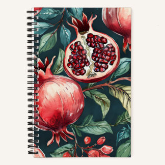 Festliche Aquarellmühle Granatapfelfrucht und Blät Notizbuch