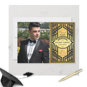 Festliche Art Deco-Abschlussfoto Goldklasse 20XX Einladung