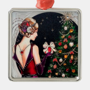 Festliche Art Deco Retro Vintage Weihnachtsdame Ornament Aus Metall