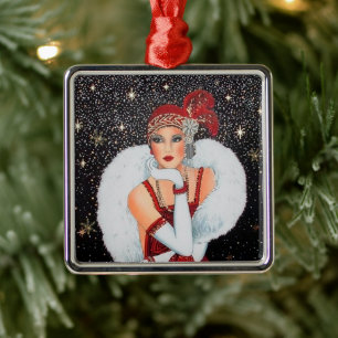 Festliche Art Deco Retro Vintage Weihnachtsdame Ornament Aus Metall