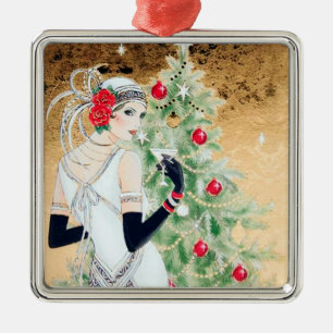 Festliche Art Deco Retro Vintage Weihnachtsdame Ornament Aus Metall