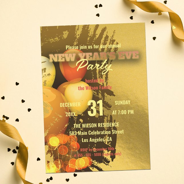 Festliche Balloons beleuchten Confetti Silvester Einladung (Von Creator hochgeladen)