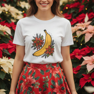 Festliche Banane mit Poinsettia Blume Weihnachten T-Shirt