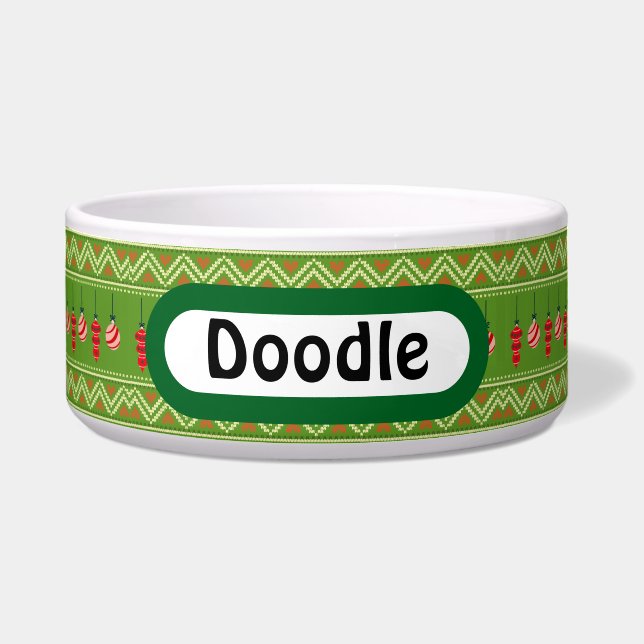 Festliche Baubles Weihnachts Personalisierter Hund Napf (Vorderseite)