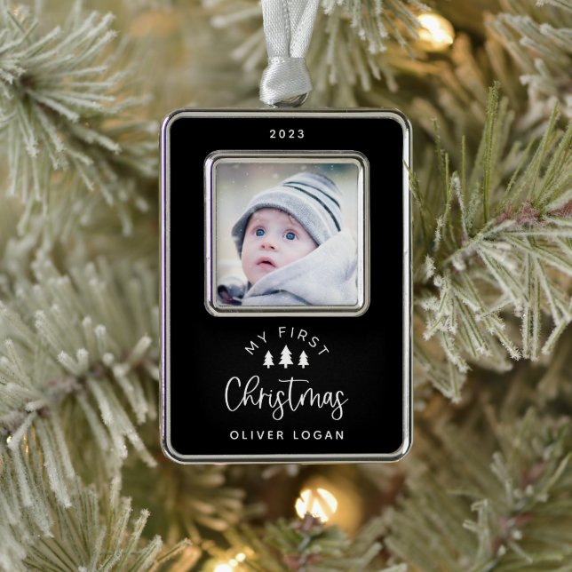 Festliche Bäume Erstes Weihnachtsfest Foto Rahmen-Ornament Silber (Baum)