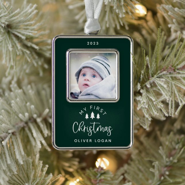 Festliche Bäume Erstes Weihnachtsfest Foto Rahmen-Ornament Silber (Baum)