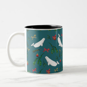 Festliche Beluga Whale Illustration Weihnachten  Zweifarbige Tasse