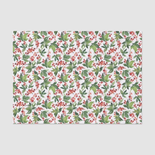 Festliche Berries und Grüne Weihnachtsmuster Seidenpapier (Vorderseite)