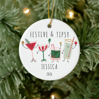 Festliche & beschwipste personalisierte Weihnachts Keramik Ornament