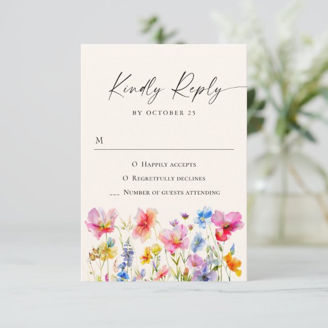Festliche Blume mit glatter Wasserfarbe Hochzeit RSVP Karte (Stehend Vorderseite)