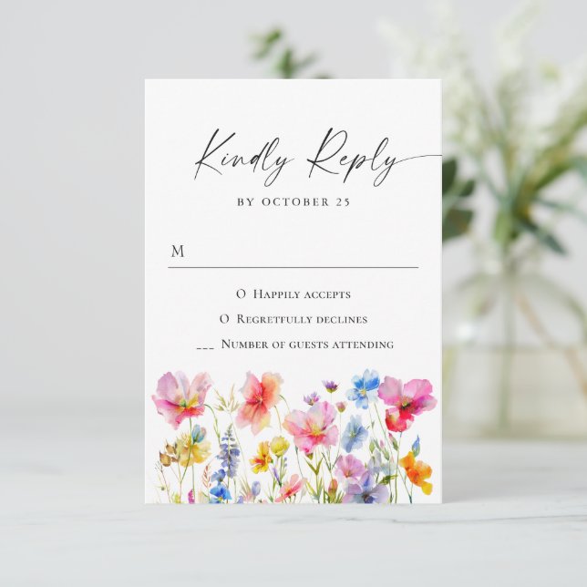 Festliche Blume mit glatter Wasserfarbe Hochzeit RSVP Karte (Stehend Vorderseite)