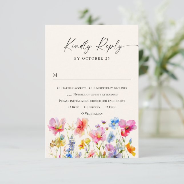 Festliche Blume mit glatter Wasserfarbe Hochzeit RSVP Karte (Stehend Vorderseite)
