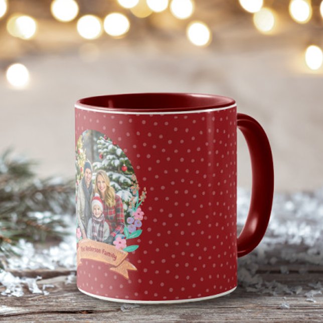 Festliche Blumenreste Rotes Foto Weihnachten Tasse (Von Creator hochgeladen)