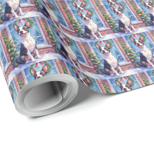 Festliche Boston-Terrier-Weihnachtskunst Geschenkpapier