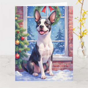 Festliche Boston Terrier Weihnachtskunst Karte