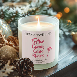 Festliche Candy-Cane-Küsse Moderne Kerzenetikett Quadratischer Aufkleber