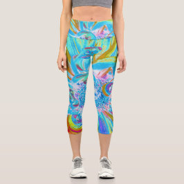 Festliche Chartreuse und Blue Dahlia Blume Petals Capri Leggings