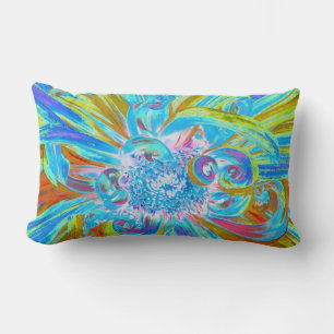 Festliche Chartreuse und Blue Dahlia Blume Petals Lendenkissen